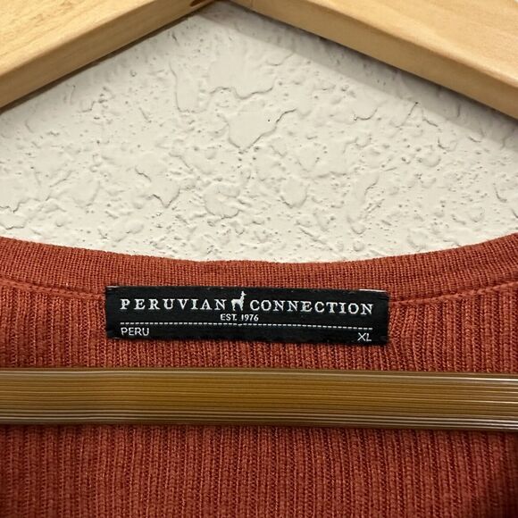 PERUVIAN CONNECTION Brown Knit Short Sleeve Top Round Neck - Picture 5 of 7